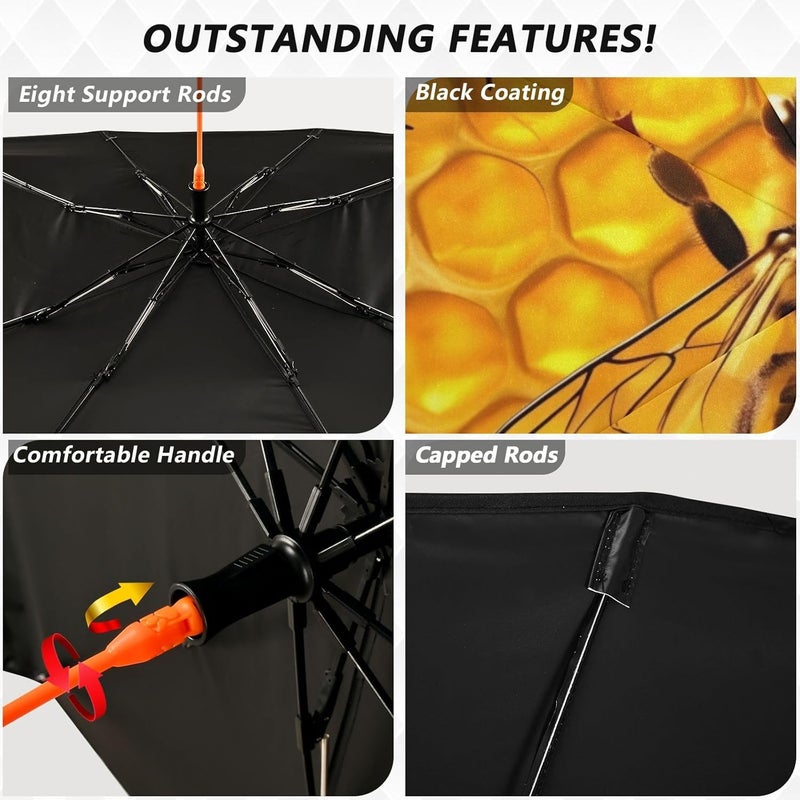 Windshield Sun Shade Umbrella Bee Heart – Fashion Design, Protect Car from Sun & Heat Damage, Easy Store, Universal Fit 55” x 27.5” - Image 4