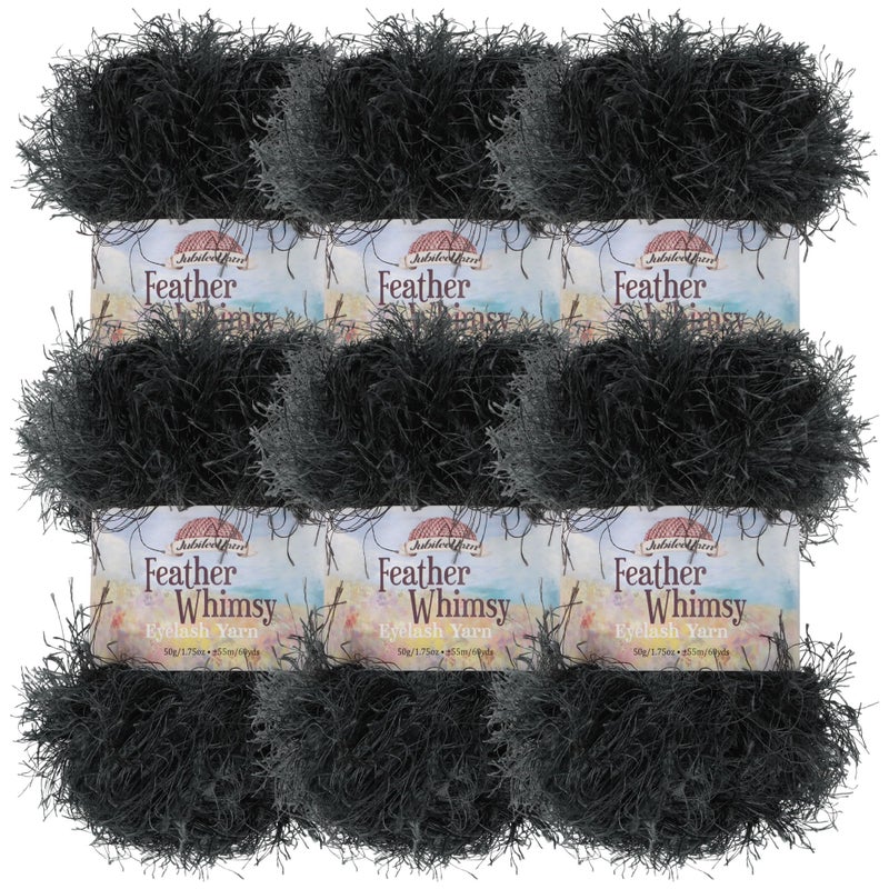 BambooMN JubileeYarn Feather Whimsy Eyelash Yarn  50gSkein Fine Polyester Fur  Black  6 Skeins