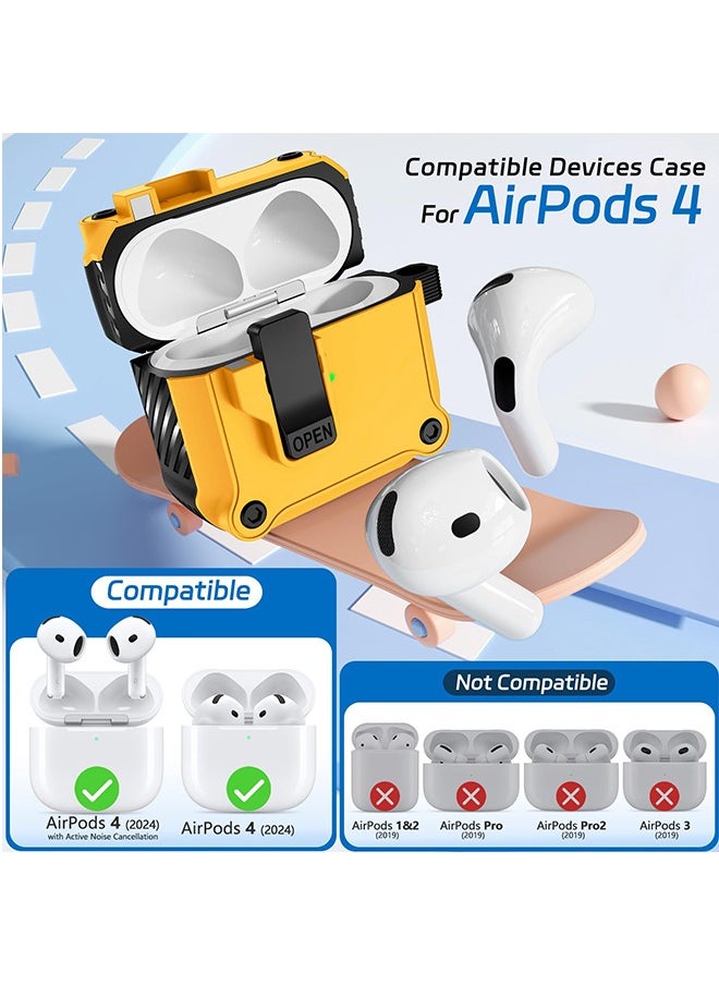 Generic - Compatible with AirPods 4th Gen Case, Full Drop Protection Auto Pop-Up Lid and Lock Design with Cleaner Kit and Keychain for AirPods 4 2024-Fiber Orange - Image 1