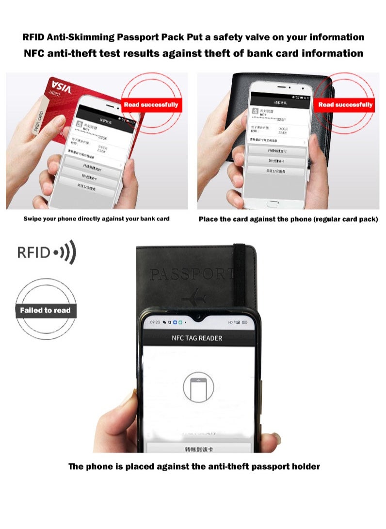 Beauenty Passport Holder With Luggage Tag Cover Wallet RFID Blocking Leather Case Travel Essentials Accessories Travel Must Have (Black)  - Image 4