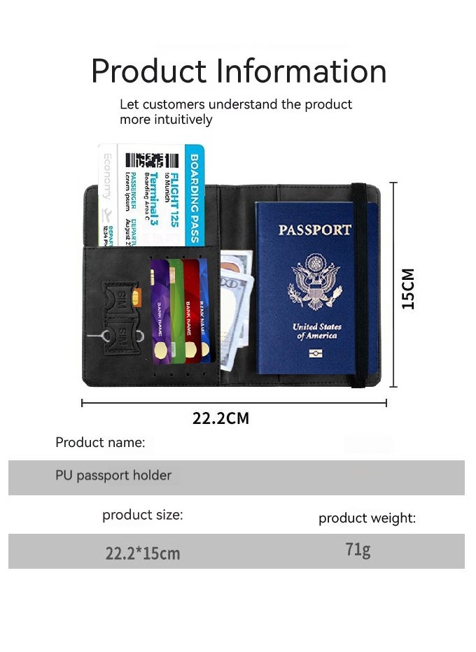 Beauenty Passport Holder With Luggage Tag Cover Wallet RFID Blocking Leather Case Travel Essentials Accessories Travel Must Have (Black)  - Image 2