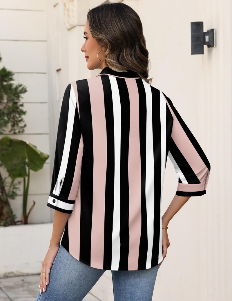 Zeagoo 3/4 Sleeve Blouses for Women Striped Button Down Shirts Business Dressy Tops Summer Spring Clothes - Image 5