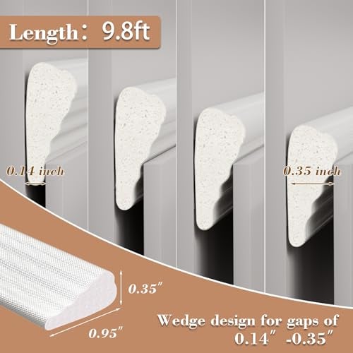 KAYLEINSTER 9.8 Ft Weather Stripping Door Seal Strip,Adhesive Foam Window Insulation Weather Strip for Winter,Soundproofing Weatherstripping for Door Frame Seal,Wedge Window Draft Stopper Gap Filler,White - Image 2