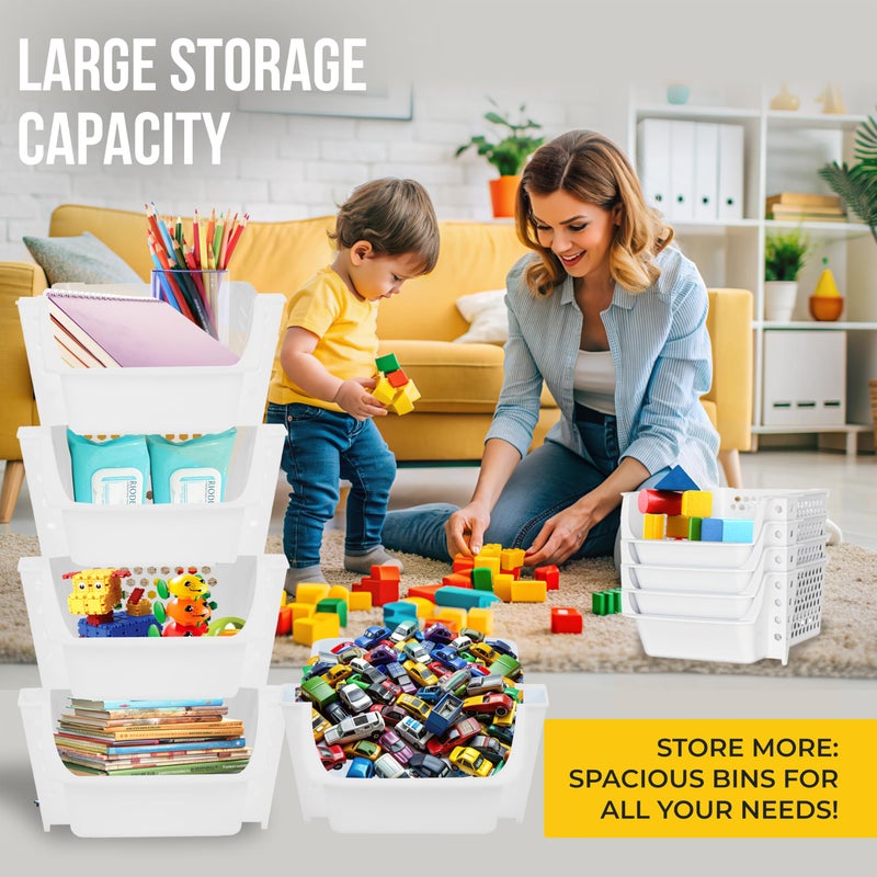 Skywin TidyFriend Stackable Storage Bins for Pantry, 4 Pack Stackable Bins For Organizing Food, Kitchen, and Bathroom Essentials (White) - Image 4