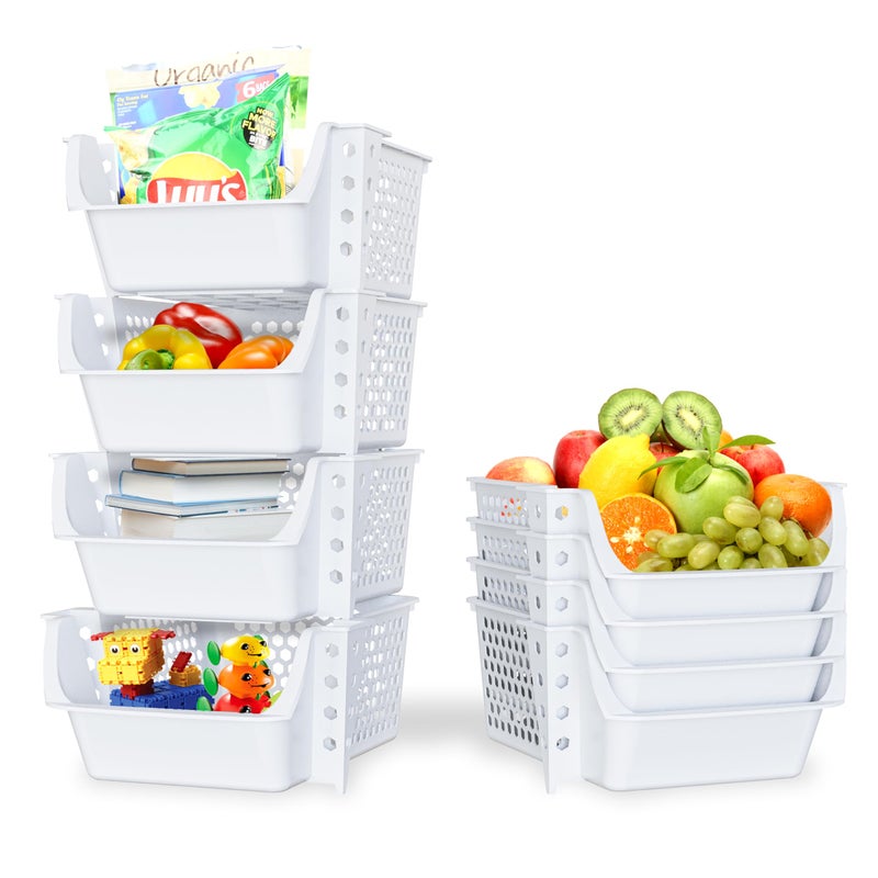 Skywin TidyFriend Stackable Storage Bins for Pantry, 4 Pack Stackable Bins For Organizing Food, Kitchen, and Bathroom Essentials (White) - Image 1