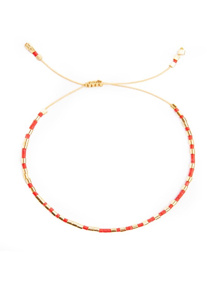 NAZ COLLECTION – Dainty Seed Bead Bracelet, Handmade Multicolor Bohemian Stackable Beaded Bracelets, Colorful Beach Surfer Boho Bracelets, Adjustable Charm String, Summer Jewelry for Women, ADULT Bracelets (Coral) - Image 1