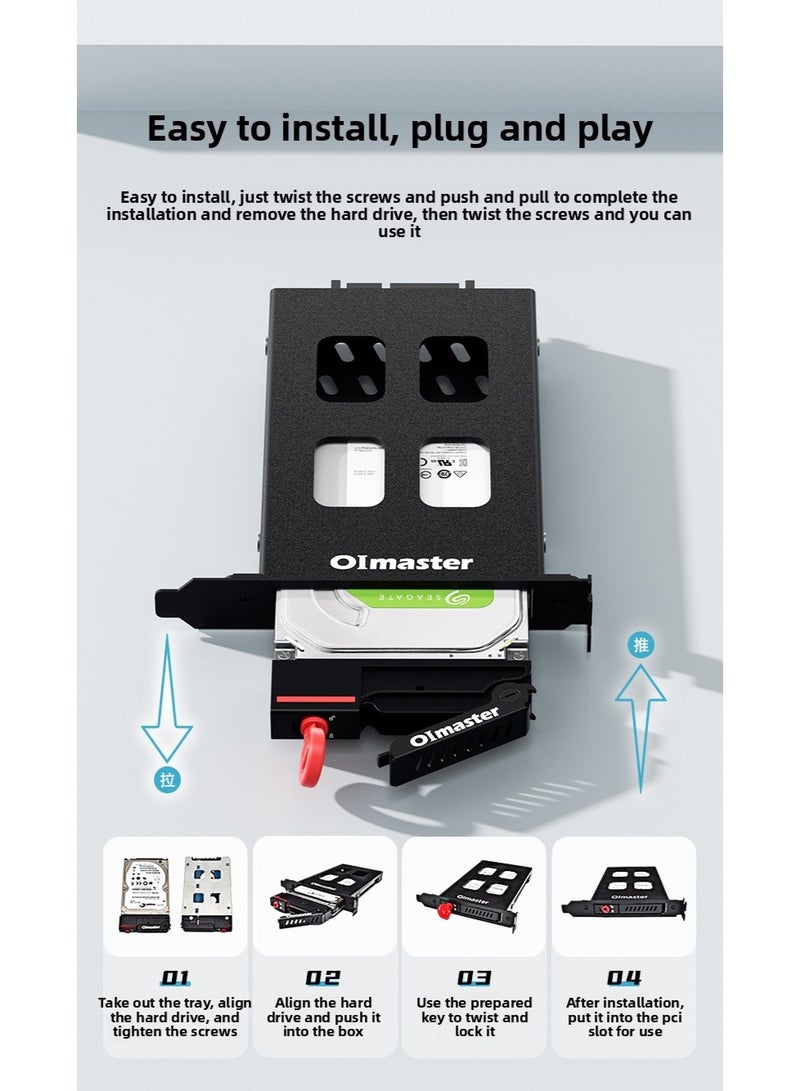 oimaster PCI Single-Bay Hard Drive Enclosure, Internal HDD Extraction Box for PC Case, Expansion Bracket Compatible with 2.5" SATA/SSD Hard Drives, Metal Body with Lock, LED Indicator, Easy Installation, High-Speed 6Gbps - Image 5