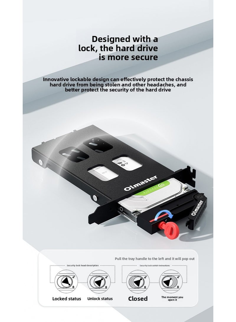 oimaster PCI Single-Bay Hard Drive Enclosure, Internal HDD Extraction Box for PC Case, Expansion Bracket Compatible with 2.5" SATA/SSD Hard Drives, Metal Body with Lock, LED Indicator, Easy Installation, High-Speed 6Gbps - Image 3