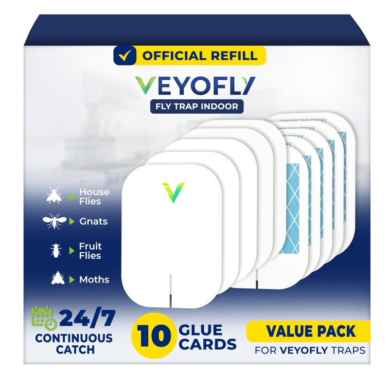 VEYOFLY Fly Trap Indoor Refill, Fruit Fly Traps for Indoors, Gnat Traps for House, Fly Catcher, Fly Trap, Plug in Catch for Fruit Flies, Moths, Gnats, Mosquito Trap (Pack of 10 Refills) - Image 1