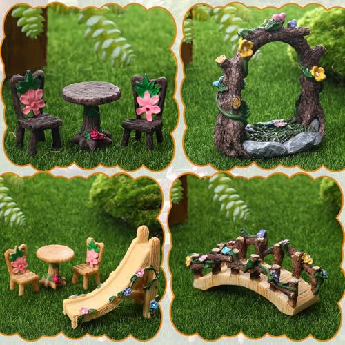 GGSTDDUP 9 Pcs Fairy Garden Accessories Miniature Garden Kit Landscape Decorations Table and Chairs Set Fairy Garden Furniture Ornaments Bridge Flower Slide Figurine for Terrarium Potted Plants Dollhouse - Image 5