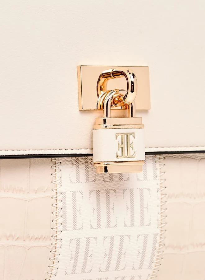 ELLE Women Monogram Print Satchel Bag with Adjustable Strap and Button Closure