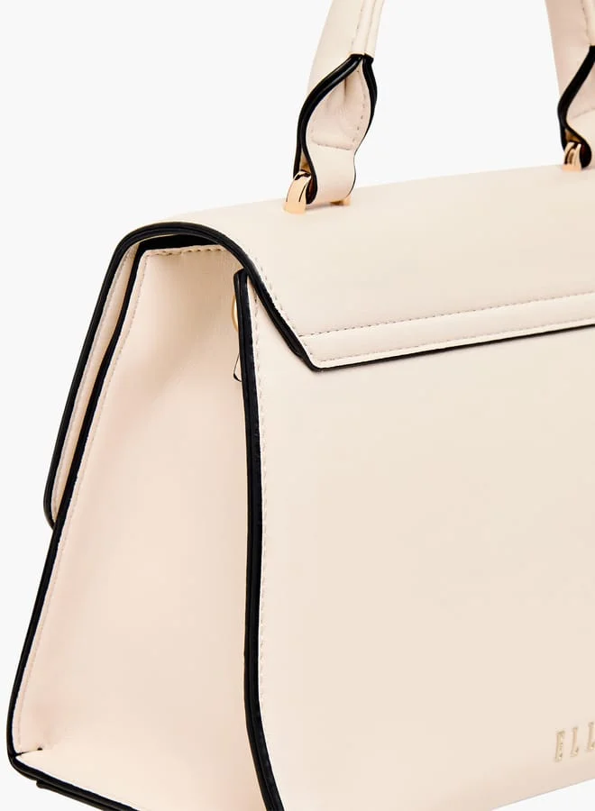 ELLE Women Monogram Print Satchel Bag with Adjustable Strap and Button Closure