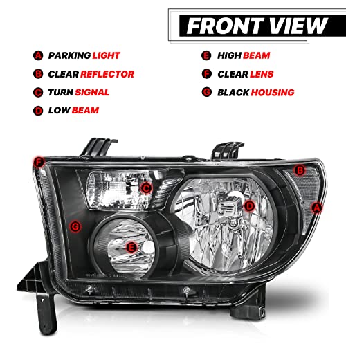 M-AUTO OE Style Driver & Passenger Side Head Lamps Compatible with 2007-2013 Toyota Tundra/08-17 Sequoia, Left & Right Headlamp Assembly with Black Housing Clear Corner - Image 2