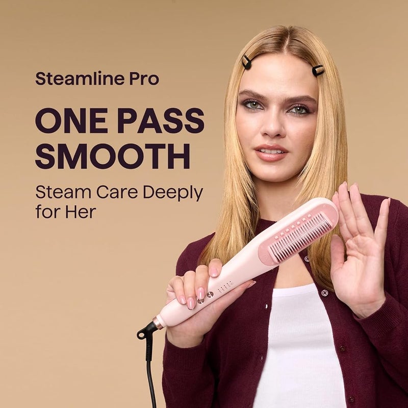 ويفي توك 1 Wavytalk Pro فرشاة تمليس الشعر بالبخار، فرشاة تمليس 3 في 1 من Steamline Pro للشعر المجعد، نتائج سريعة كالصالون مع ضرر أقل، مضاد للتجعد وتغذية الشعر، جهد مزدوج، وردي - Image 2