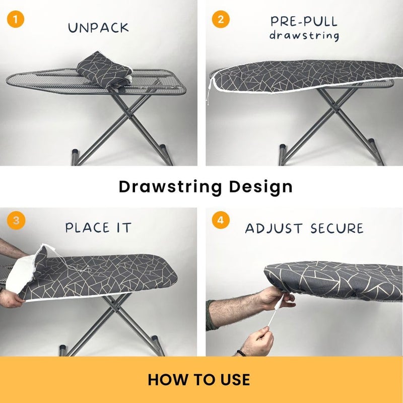 SAVUK Ironing Board Cover and Pad Standard Size 15x54 inch Extra Heavy Duty Thick Padding, Heat Reflective, Non Stick Scorch and Stain Resistant (Geometric Grey, 15" x 54") - Image 4