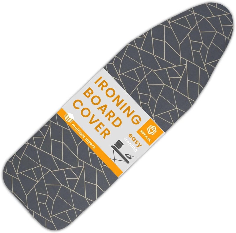 SAVUK Ironing Board Cover and Pad Standard Size 15x54 inch Extra Heavy Duty Thick Padding, Heat Reflective, Non Stick Scorch and Stain Resistant (Geometric Grey, 15" x 54") - Image 1