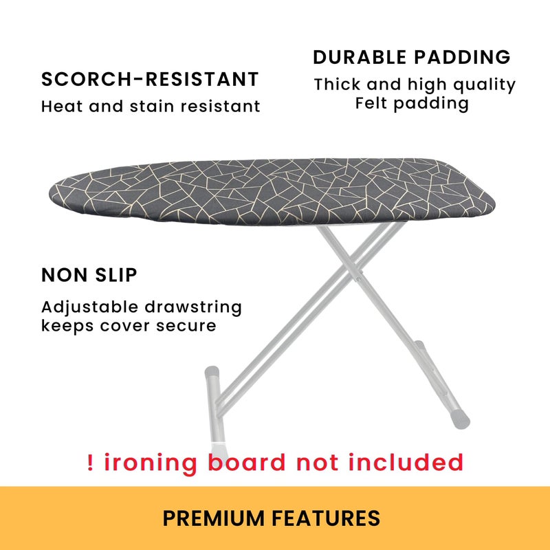 SAVUK Ironing Board Cover and Pad Standard Size 15x54 inch Extra Heavy Duty Thick Padding, Heat Reflective, Non Stick Scorch and Stain Resistant (Geometric Grey, 15" x 54") - Image 2