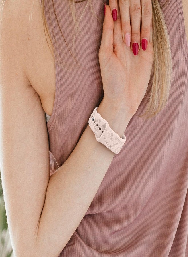 Meliya Floral Engraved Bands for IDW13, IDW16, IDW19 Smartwatch, 22mm Soft Silicone Flower Pattern Replacement Strap (Pink Sand) - Image 5