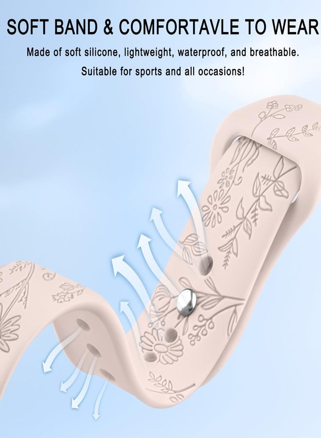 Meliya Floral Engraved Bands for IDW13, IDW16, IDW19 Smartwatch, 22mm Soft Silicone Flower Pattern Replacement Strap (Pink Sand) - Image 3