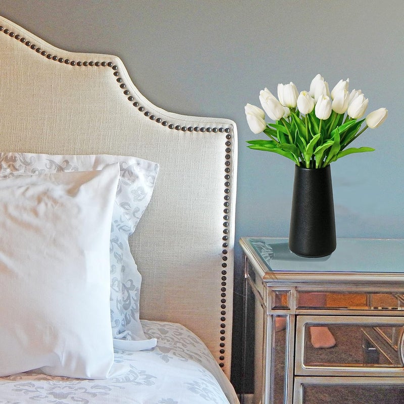 Mandy's Artificial Tulips 28 Stems White PU Faux Flowers for Thanksgiving and Christmas Decorations Wedding Home Decor 13.5 Inch - Image 4