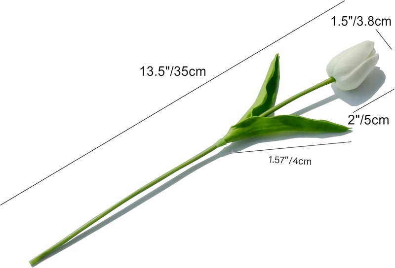 Mandy's Artificial Tulips 28 Stems White PU Faux Flowers for Thanksgiving and Christmas Decorations Wedding Home Decor 13.5 Inch - Image 2