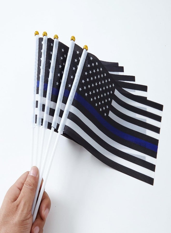 WXTWK 12 Pack American USA Thin Blue Line Desk Flag Small Mini US Police Table Flags With Stand Base,United States Law Enforcement Festival Events Celebration Decorations - Image 5