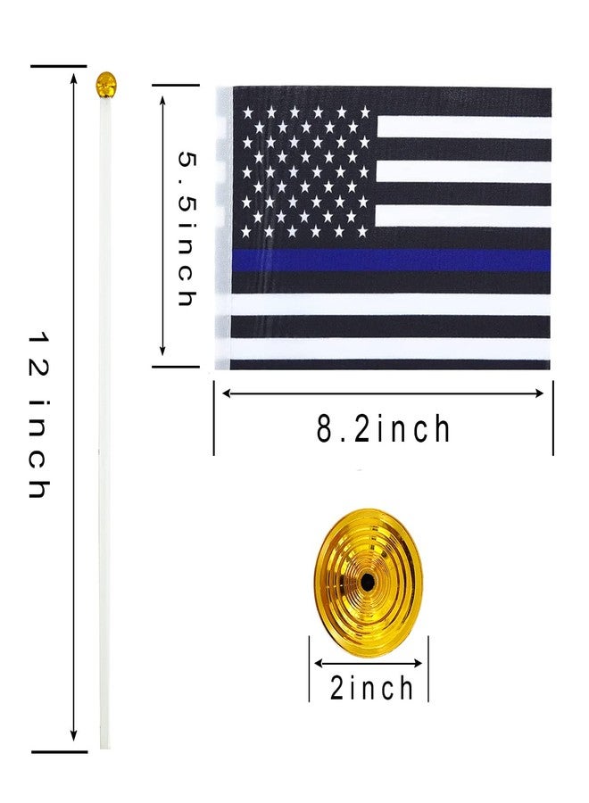 WXTWK 12 Pack American USA Thin Blue Line Desk Flag Small Mini US Police Table Flags With Stand Base,United States Law Enforcement Festival Events Celebration Decorations - Image 2
