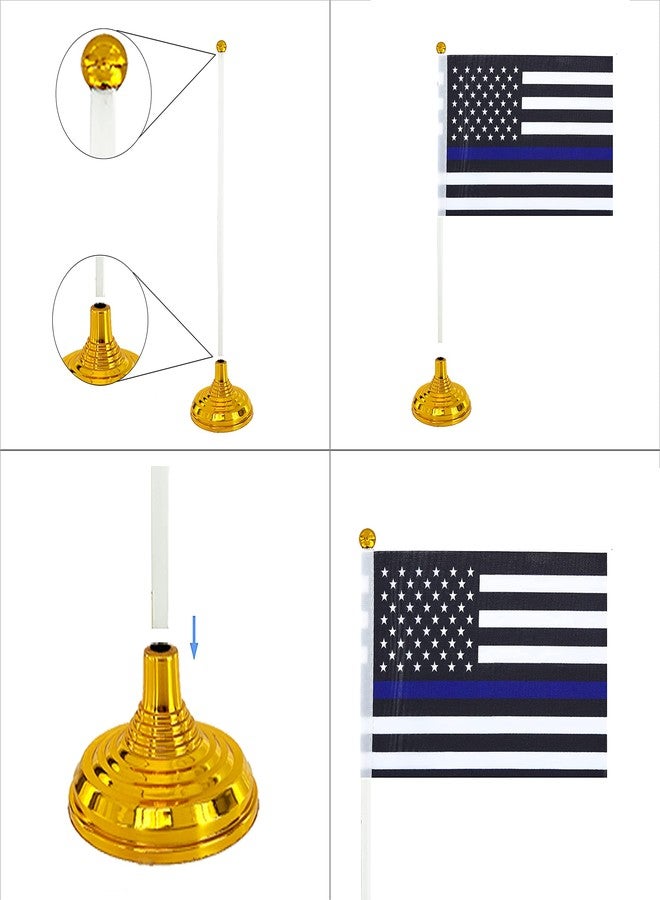 WXTWK 12 Pack American USA Thin Blue Line Desk Flag Small Mini US Police Table Flags With Stand Base,United States Law Enforcement Festival Events Celebration Decorations - Image 3