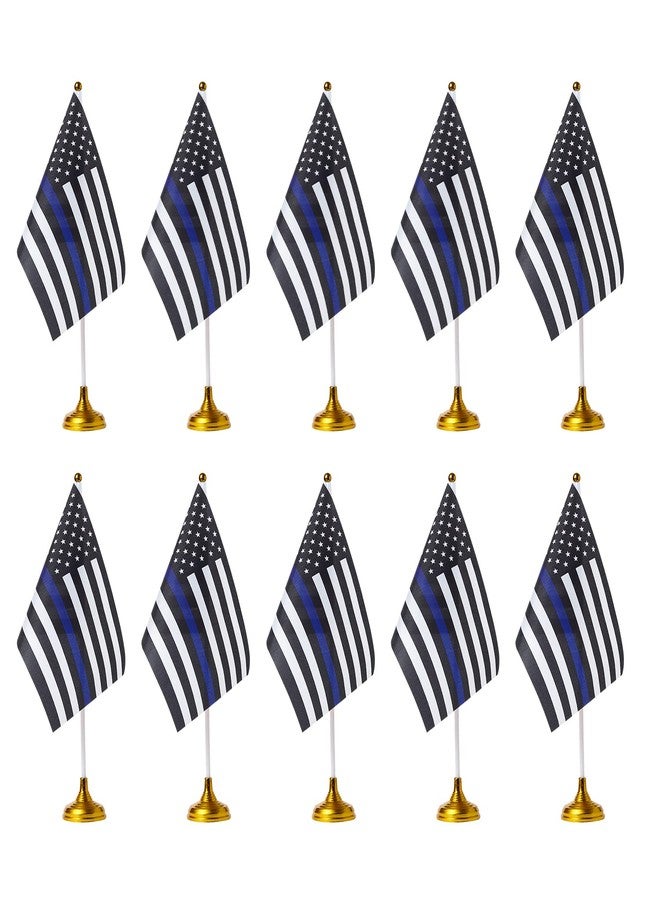WXTWK 12 Pack American USA Thin Blue Line Desk Flag Small Mini US Police Table Flags With Stand Base,United States Law Enforcement Festival Events Celebration Decorations - Image 1
