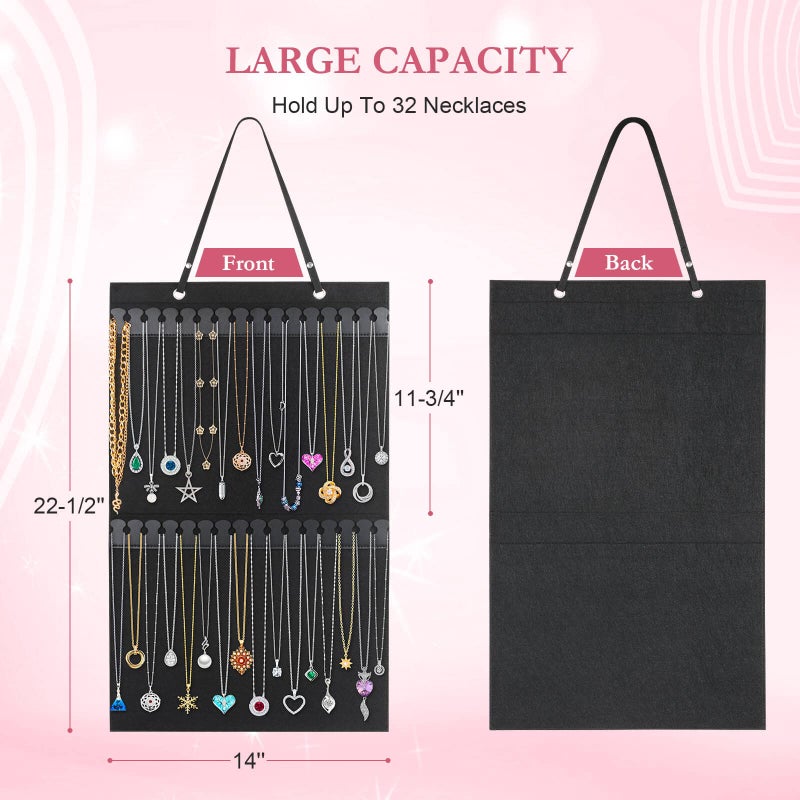 Caffox Hanging Necklaces Holder, Large Jewelry Organizer for Necklaces, Bracelets, and Ankles, Necklaces Display Storage Hanger for Wall, Closet and Door - Image 4