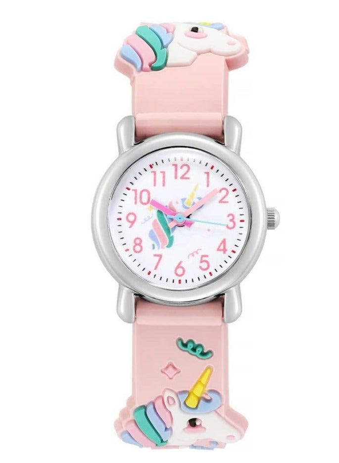 ساعة بنات - ساعة كرتون ثلاثية الأبعاد ضد المية للأطفال الصغيرين، هدايا للبنات من سن 2-8 سنين، ألعاب للبنات من 3 لحد 7 سنين - هدايا للأطفال.