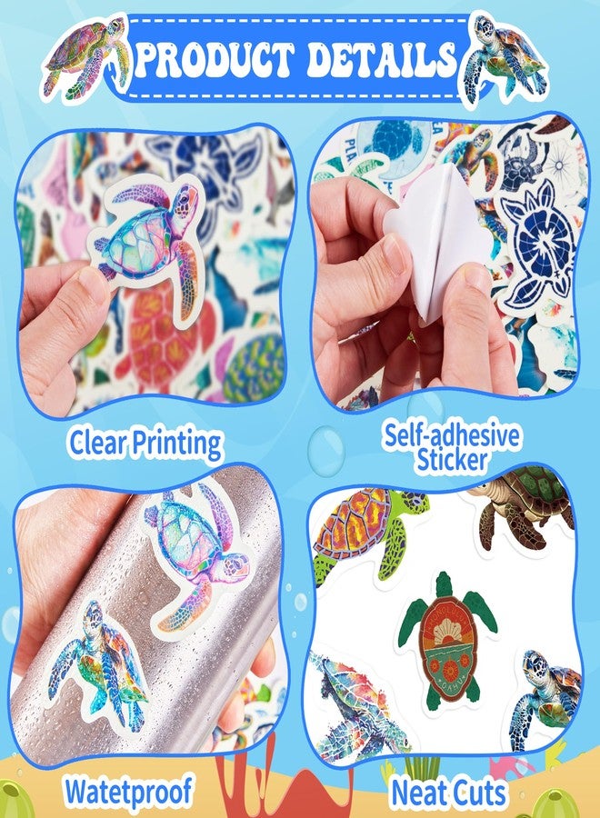 Robmoda Sea Turtles Stickers for Kids, 50 Pcs Colorful Ocean Animals Aesthetic Water Bottle Laptop Decals for Adults, Waterproof Vinyl Party Skateboard Phone Case Decor - Image 2