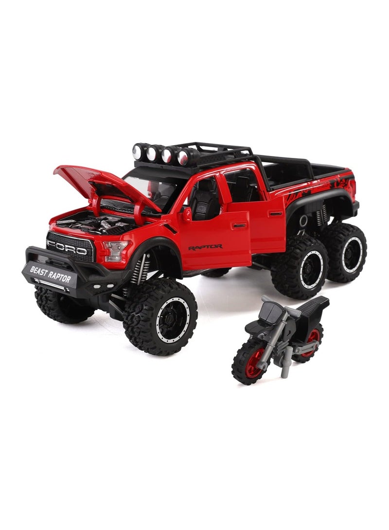TOY GARDEN Simulation of Ford Raptor Pickup Truck F150 six-Wheel (Length 8.6 inch) Metal die-cast Model car Sound and Light with Motorcycle Toy car 3 4 5 6 7 8 9 10 11 12 Year Old boy Toy - Image 3