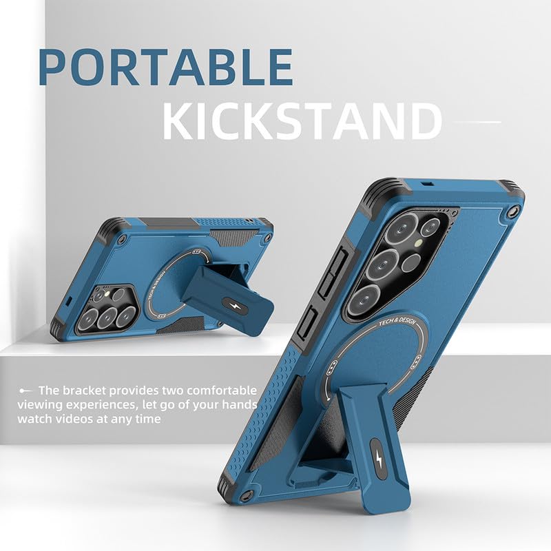 US LITE Back Cover for Samsung Galaxy S25 Ultra with Portable Kickstand | Mag-Safe Compatible Magnetic Case | Shockproof Military Grade Protection | Extreme Protection Phone Cover – Blue - Image 5