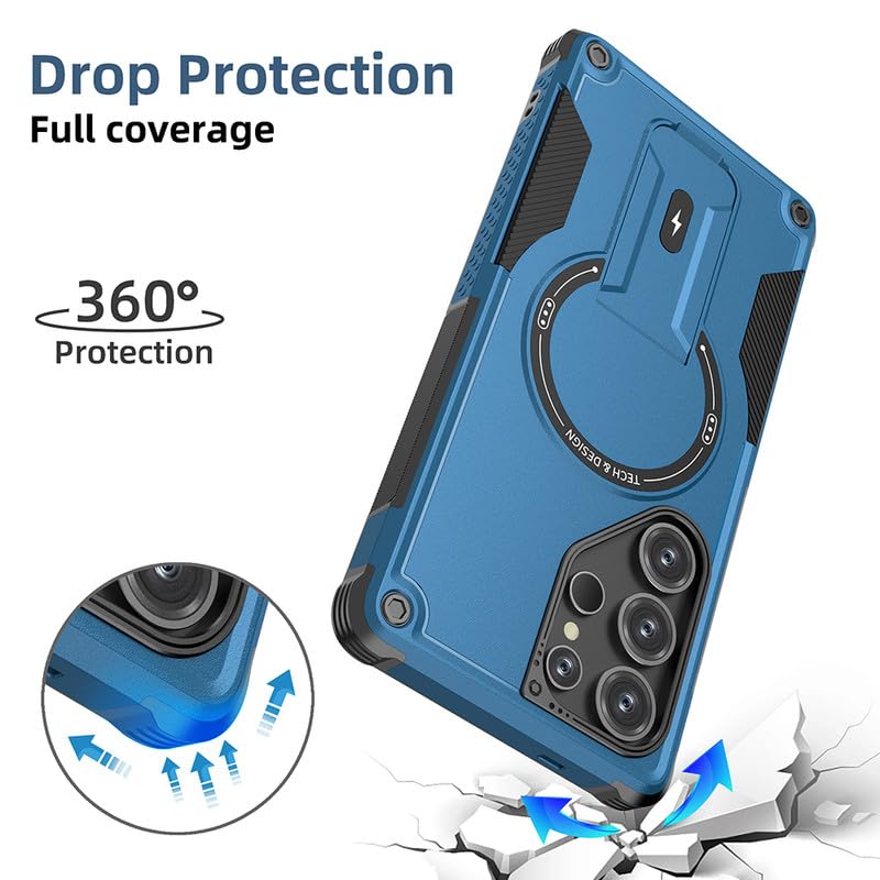 US LITE Back Cover for Samsung Galaxy S25 Ultra with Portable Kickstand | Mag-Safe Compatible Magnetic Case | Shockproof Military Grade Protection | Extreme Protection Phone Cover – Blue - Image 3