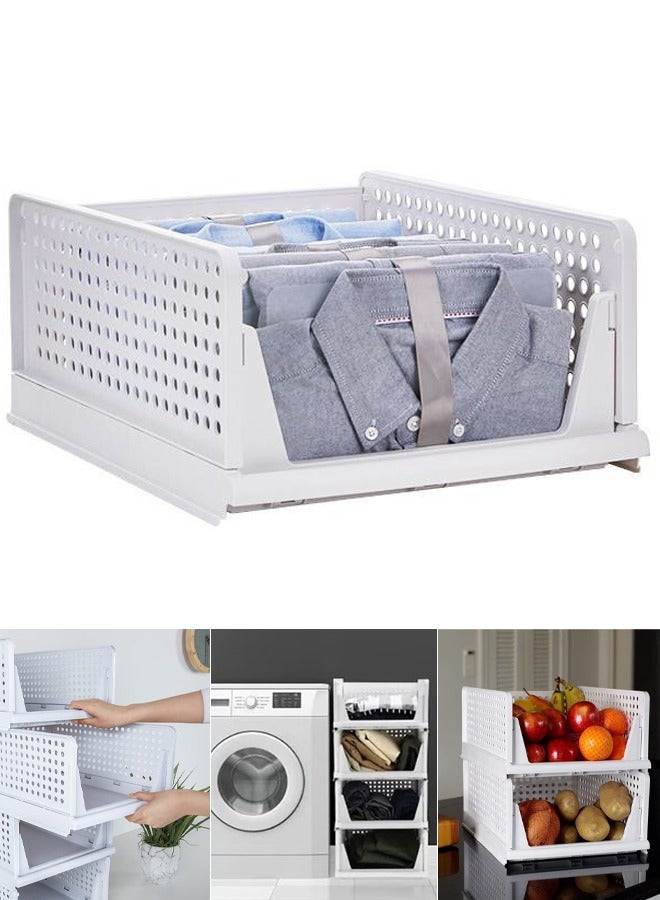 Stackable Clothes Plastic Storage Basket Foldable Closet Organizer Shelf Cloth Holder Drawer Shelf Storage Container for Wardrobe Cupboard Bathroom Office - Image 1