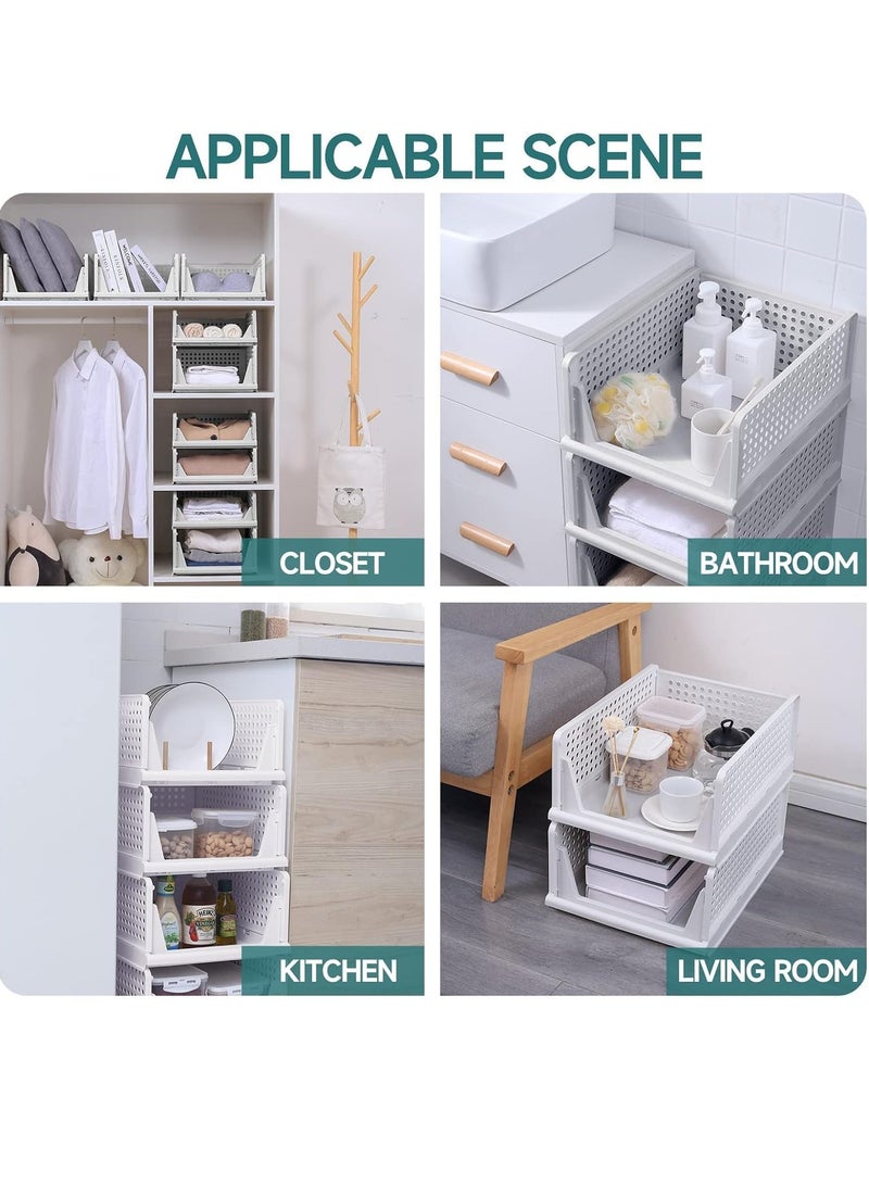 Stackable Clothes Plastic Storage Basket Foldable Closet Organizer Shelf Cloth Holder Drawer Shelf Storage Container for Wardrobe Cupboard Bathroom Office - Image 2