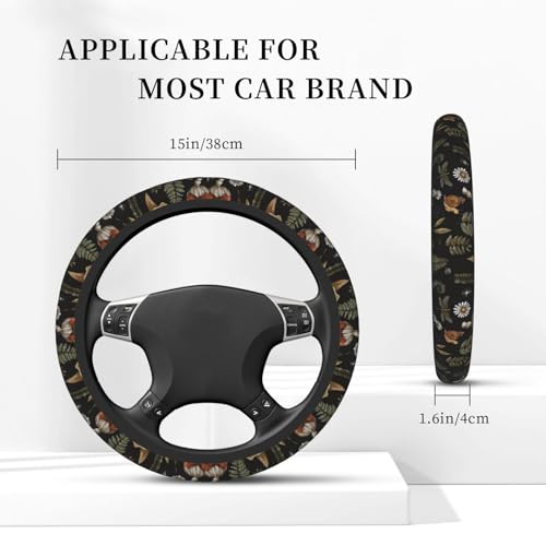KARREAL Vintage Mushroom Dragonfly Flower Steering Wheel Cover, Non-Slip Breathable Neoprene Steering Wheel Covers, Women Car Accessories Universal 15 Inch Fit Auto, Suvs, Truck - Image 4