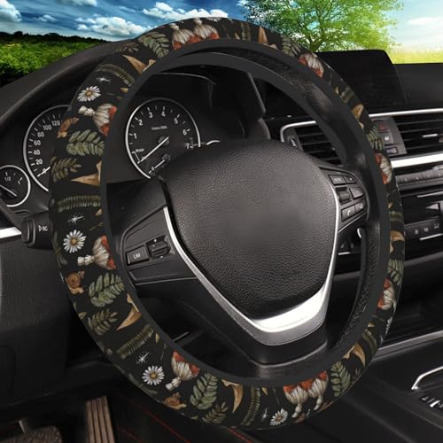 KARREAL Vintage Mushroom Dragonfly Flower Steering Wheel Cover, Non-Slip Breathable Neoprene Steering Wheel Covers, Women Car Accessories Universal 15 Inch Fit Auto, Suvs, Truck - Image 1