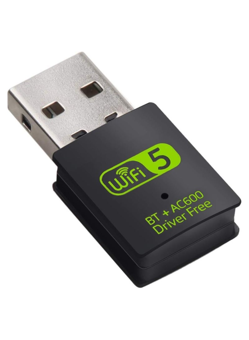 محول بلوتوث واي فاي USB، جهاز استقبال خارجي للشبكة اللاسلكية ثنائي النطاق 600 ميجابت في الثانية 2.4/5 جيجا هرتز، دونجل واي فاي صغير للكمبيوتر/الكمبيوتر المحمول/سطح المكتب - Image 1