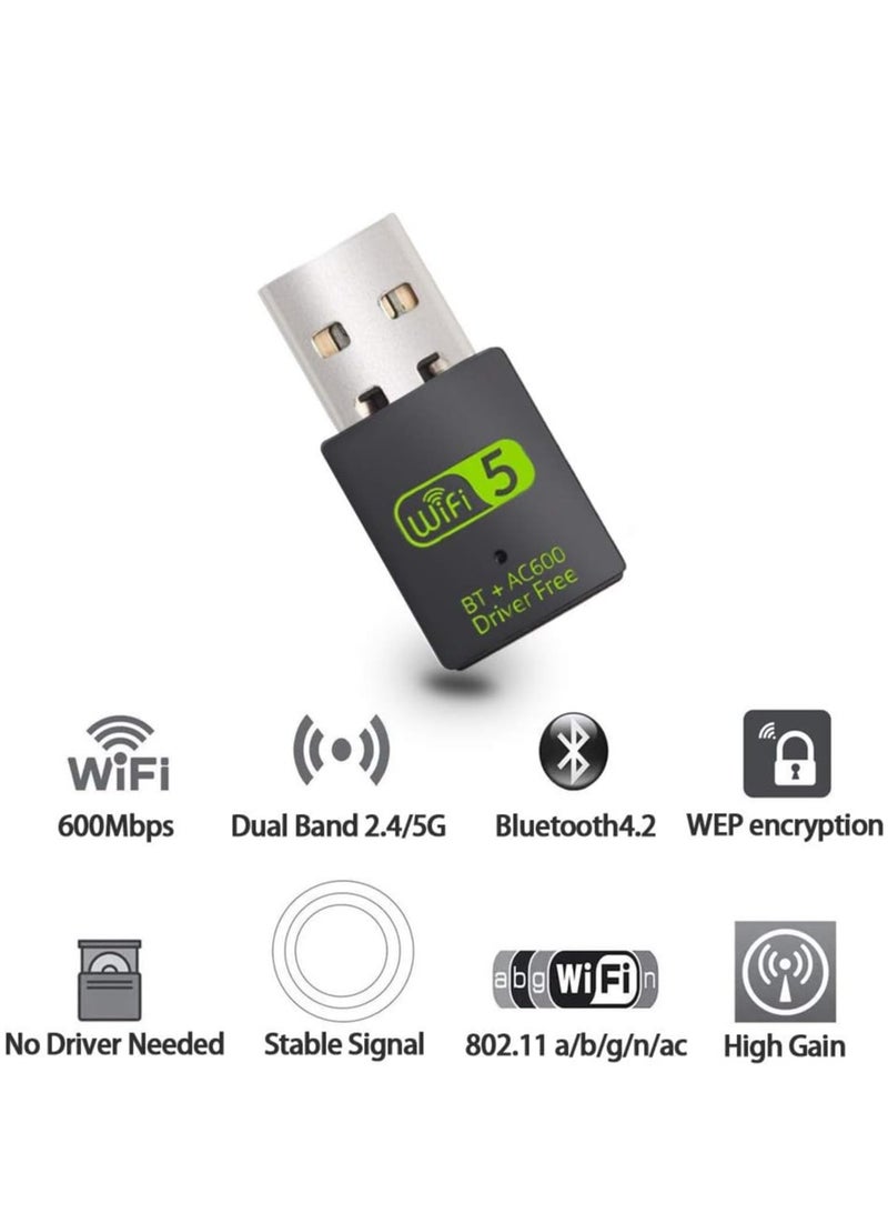 محول بلوتوث واي فاي USB، جهاز استقبال خارجي للشبكة اللاسلكية ثنائي النطاق 600 ميجابت في الثانية 2.4/5 جيجا هرتز، دونجل واي فاي صغير للكمبيوتر/الكمبيوتر المحمول/سطح المكتب - Image 2