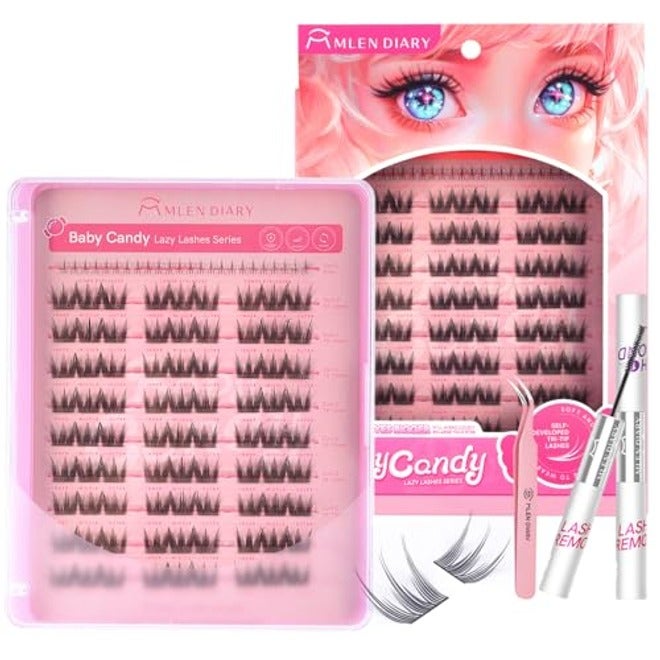 MLEN DIARY Natural Lash Clusters with Remover, 114 Pcs Wispy DIY Eyelash Extensions Kit, Handmade Lightweight Compact Design, Gift for Beauty Lovers, C Curl - Image 1