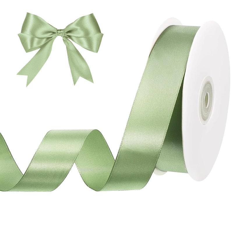 woric Sage Green Ribbon 1 Inch 50 Yards Easter Ribbon Solid Fabric Light Green Satin Ribbon for Gift Bags Easter Basket Decorations Dorm Room Decor Gift Wrapping Wedding Hair Bows - Image 1