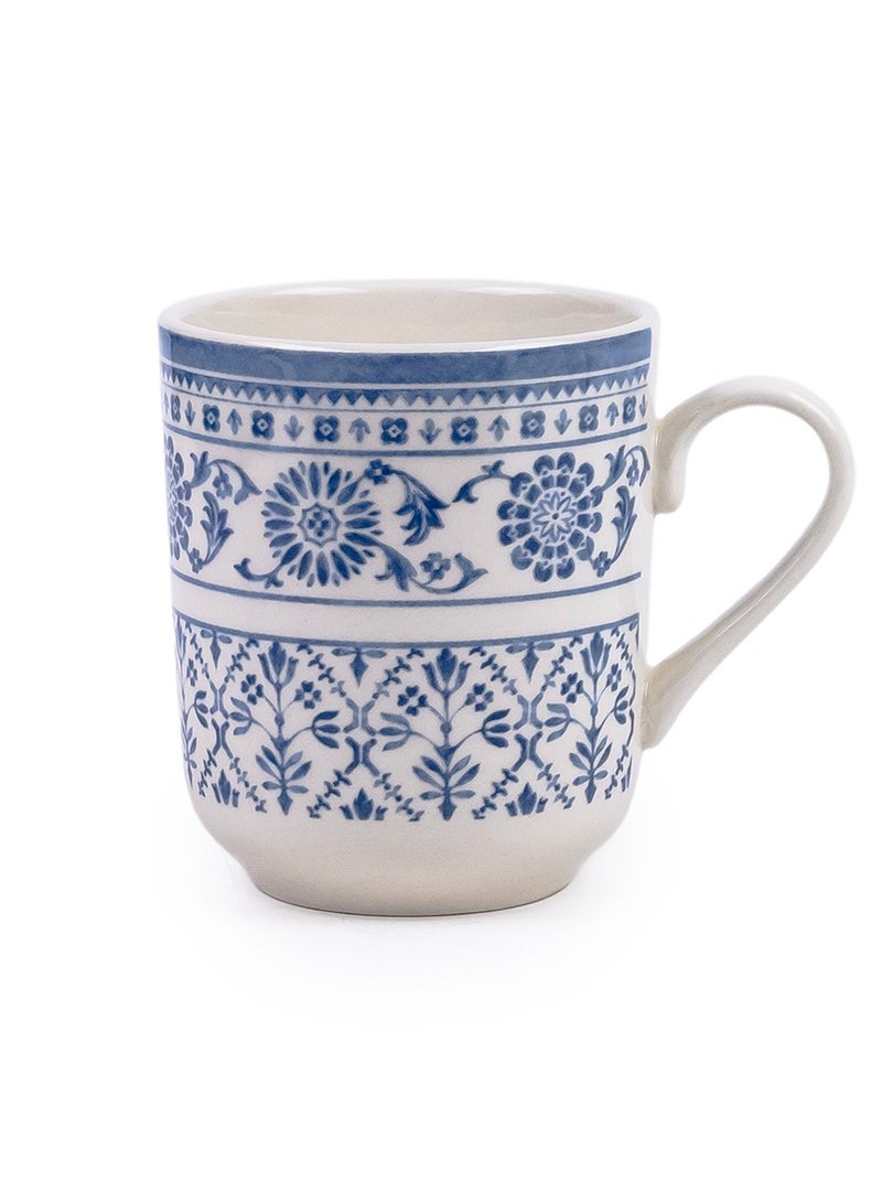 Claytan Plethora 370ml Blue Printed Porcelain Mug (White, Set of 1) - Image 1