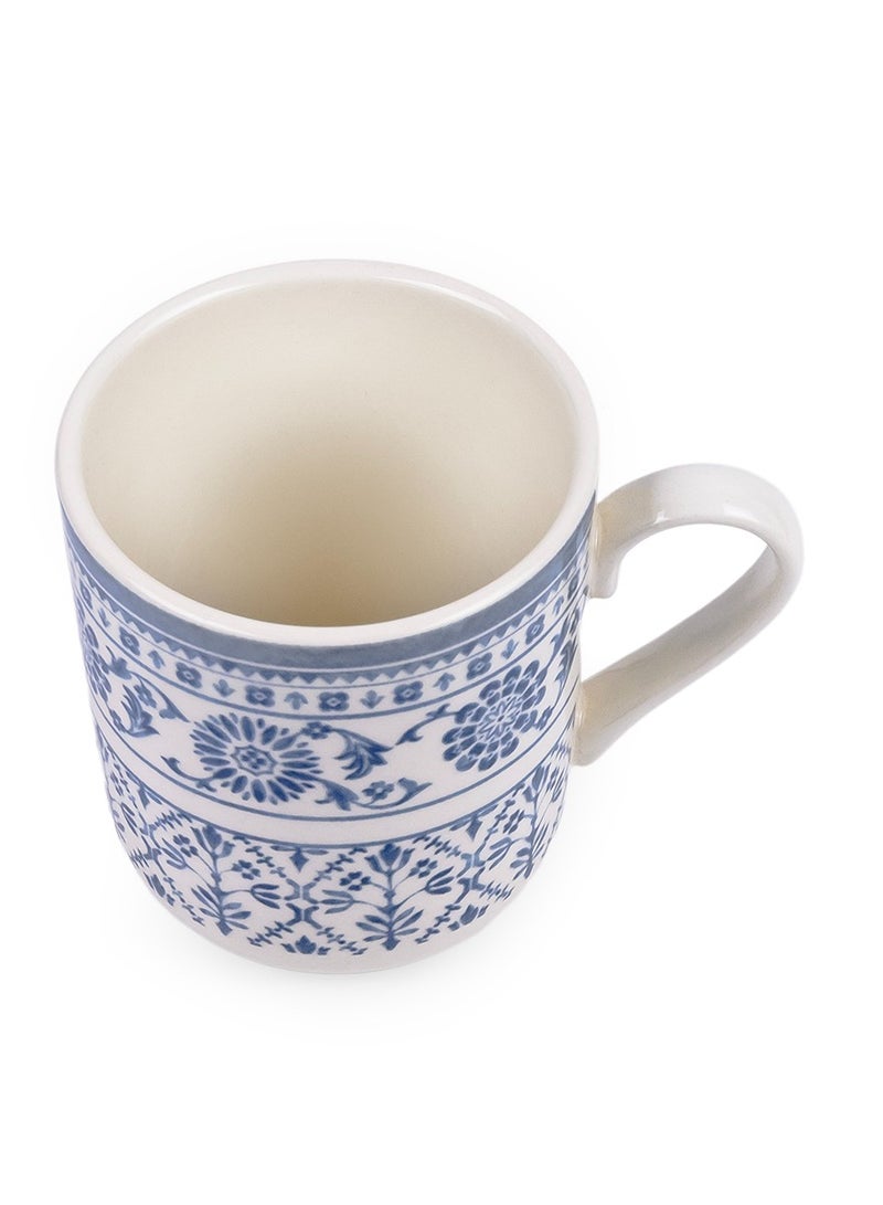 Claytan Plethora 370ml Blue Printed Porcelain Mug (White, Set of 1) - Image 2