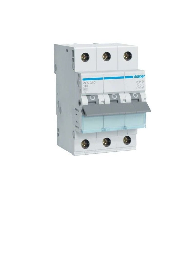 HAGER Miniature circuit breaker Three Pole 10A 6KA TP MCB TYPE C MCN310 - Image 2