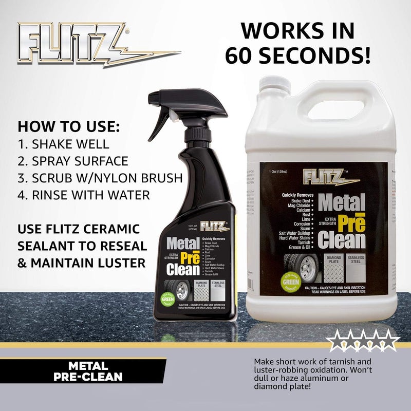 Flitz Metal Pre-Clean - 16oz of USA-Made Stainless Steel Cleaner Spray - Works on Aluminum, Brass, Copper, & More - Tarnish, Rust Remover for Metals - Non-Abrasive Aluminum Deoxidizer (1 Pack) - Image 2