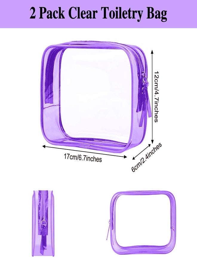 PLULON 2 Pack Clear Travel Toiletry Bag, TSA Approved Toiletry Bag Clear Makeup Bag Quart Size Portable Cosmetic Bags Carry on Travel Accessories Bag for Women Men - Purple - Image 2