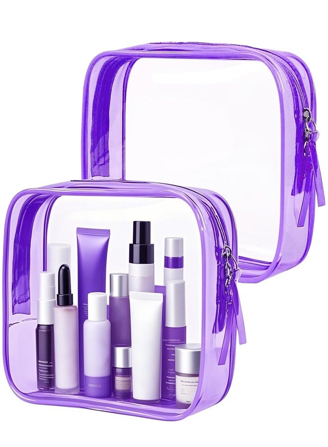 PLULON 2 Pack Clear Travel Toiletry Bag, TSA Approved Toiletry Bag Clear Makeup Bag Quart Size Portable Cosmetic Bags Carry on Travel Accessories Bag for Women Men - Purple - Image 1