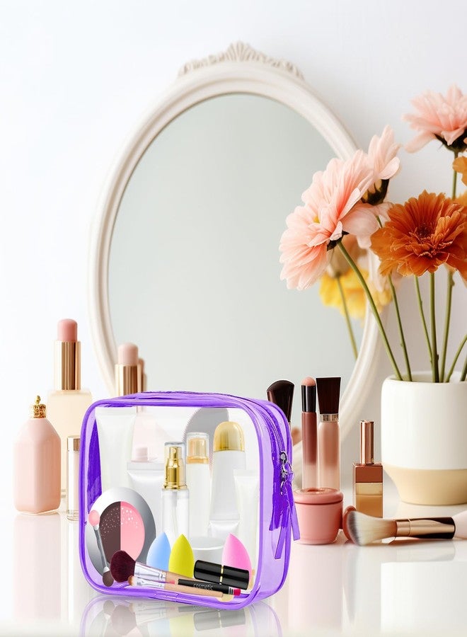 PLULON 2 Pack Clear Travel Toiletry Bag, TSA Approved Toiletry Bag Clear Makeup Bag Quart Size Portable Cosmetic Bags Carry on Travel Accessories Bag for Women Men - Purple - Image 5